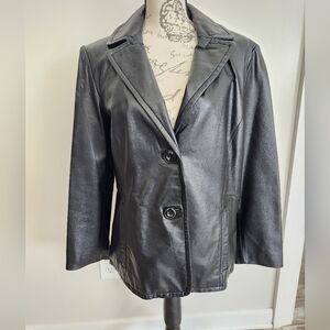 Kenneth Cole genuine leather jacket woman's size L 2 button blazer